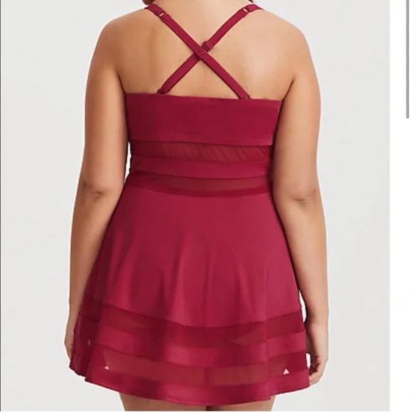 Torrid Red Mesh Inset One Piece Skater Swimsuit